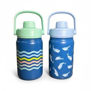 Kids Double-Wall Insulated Stainless Steel Bottles 12oz Set Of 2 With Whale & Wa